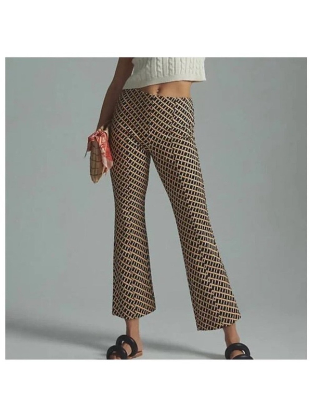 Anthropologie Maeve The Margot Kick Flare Cropped Pull On Pants Sz M black print